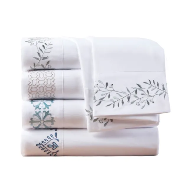 Bed Sheets-Kirkland's Home Elegant Geo Hem Microfiber 4-Pc. King Sheet Set White/Tan