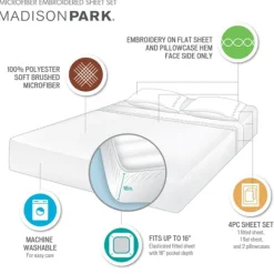 Bed Sheets-Kirkland's Home Elegant Geo Hem Microfiber 4-Pc. King Sheet Set White/Tan