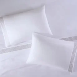 Bed Sheets-Kirkland's Home Elegant Geo Hem Microfiber 4-Pc. Full Sheet Set White/Tan