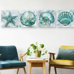 Canvas Art-Kirkland's Home Elegant Shells Canvas Art Prints, Set Of 4 Blue