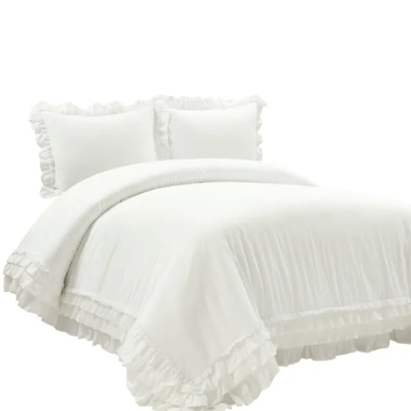 Duvets-Kirkland's Home Ella Ruffle 3-Pc. Full/Queen Duvet Set White