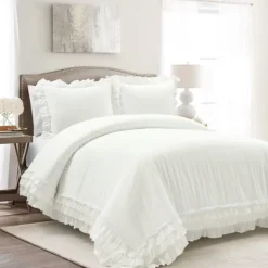 Duvets-Kirkland's Home Ella Ruffle 3-Pc. Full/Queen Duvet Set White