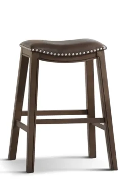 Bar Stools & Counter Height Stools-Kirkland's Home Ella Saddle Bar Stool With Nailhead Trim Brown