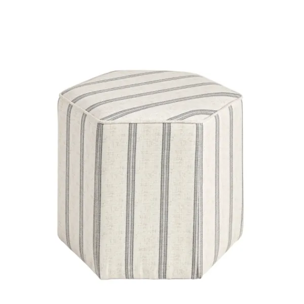 Benches & Ottomans-Kirkland's Home Ellen Stripe Martha Stewart Hexagon Ottoman Ivory