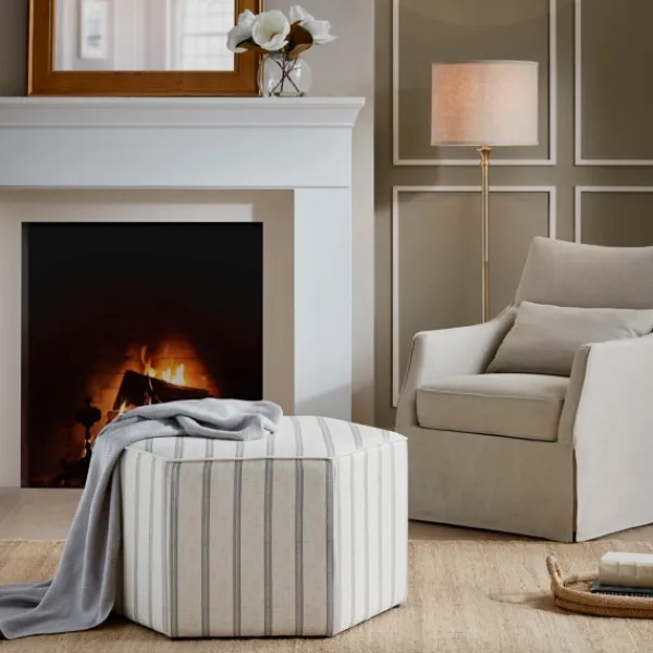 Benches & Ottomans-Kirkland's Home Ellen Stripe Martha Stewart Cocktail Ottoman Ivory