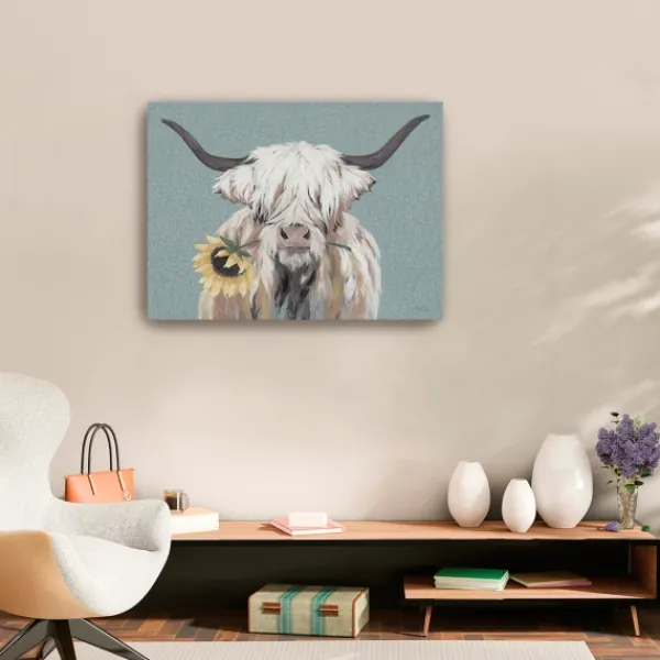 Canvas Art-Kirkland's Home Ellie With A Sunflower Canvas Art Print, 32X24 In. Blue/Ivory/Yellow