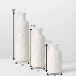 Vases-Kirkland's Home Embossed Scrolling 3-Pc. Vase Set White