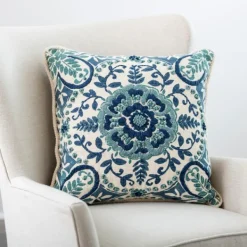 Pillows-Kirkland's Home Embroidered Rope Edge French Claudia Pillow Blue