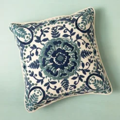 Pillows-Kirkland's Home Embroidered Rope Edge French Claudia Pillow Blue