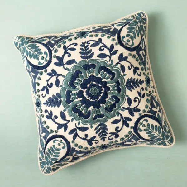 Pillows-Kirkland's Home Embroidered Rope Edge French Claudia Pillow Blue