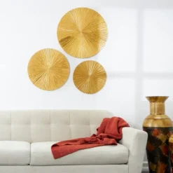 Wall Plaques-Kirkland's Home En Ribbed Sunburst Wall Plates, Set Of 3 Gold
