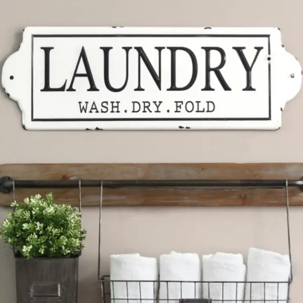 Wall Quotes & Signs-Kirkland's Home Enamel Laundry Wash Dry Fold Wall Plaque White/Black