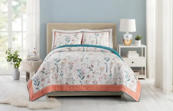 Quilts-Kirkland's Home English Garden King 3-Pc. Quilt Set Blue/Orange/White