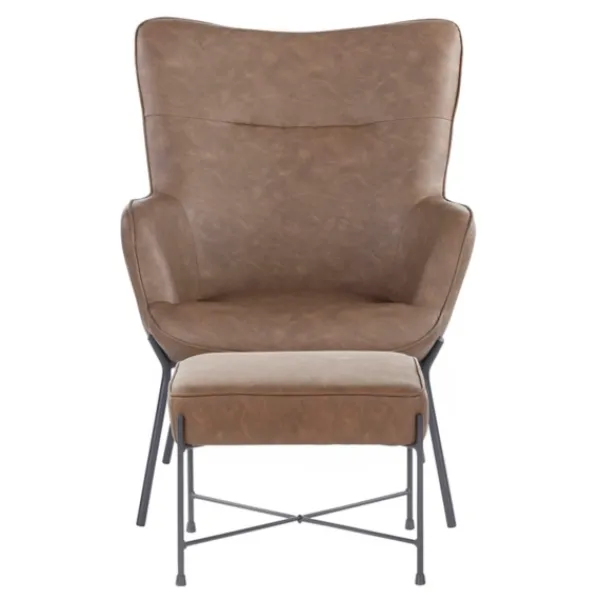 Accent Chairs-Kirkland's Home Espresso Faux Leather 2-Pc. Chair And Ottoman Set Brown