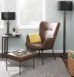 Accent Chairs-Kirkland's Home Espresso Faux Leather 2-Pc. Chair And Ottoman Set Brown