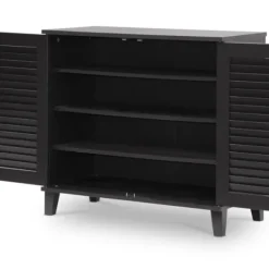 Cabinets & Sideboards-Kirkland's Home Espresso Shutter Door Wooden Cabinet