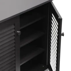 Cabinets & Sideboards-Kirkland's Home Espresso Shutter Door Wooden Cabinet