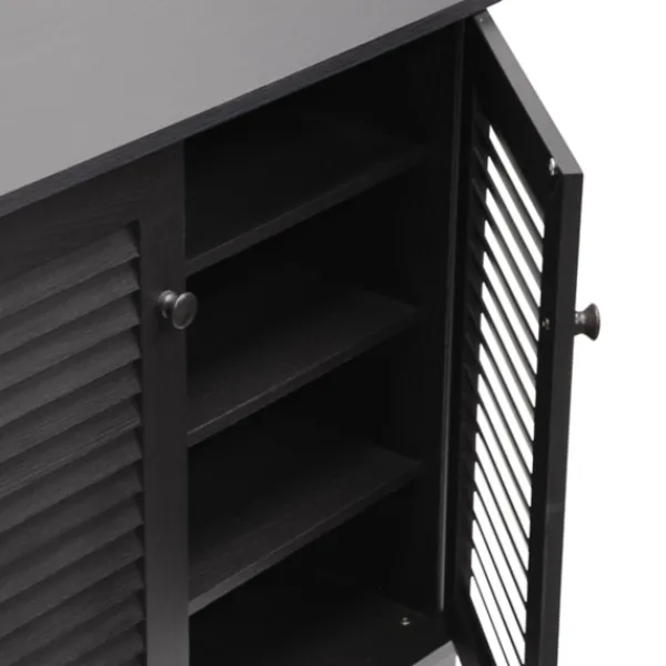 Cabinets & Sideboards-Kirkland's Home Espresso Shutter Door Wooden Cabinet