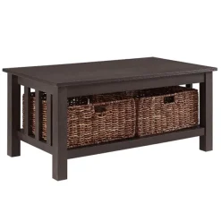 Coffee Tables-Kirkland's Home Espresso Traditional Wooden Basket Coffee Table Brown
