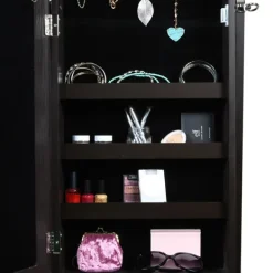 Full Length & Floor Mirrors-Kirkland's Home Espresso Wood Mirror Armoire Brown