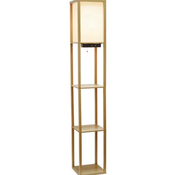 Floor Lamps-Kirkland's Home Etagere Shelf Charging Floor Lamp Tan