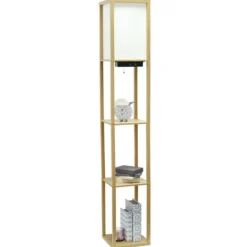 Floor Lamps-Kirkland's Home Etagere Shelf Charging Floor Lamp Tan