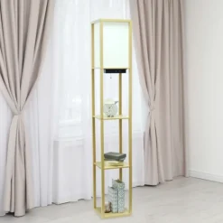 Floor Lamps-Kirkland's Home Etagere Shelf Charging Floor Lamp Tan