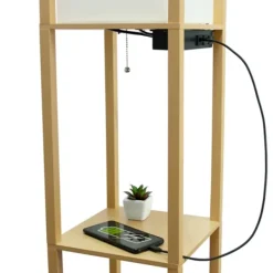 Floor Lamps-Kirkland's Home Etagere Shelf Charging Floor Lamp Tan