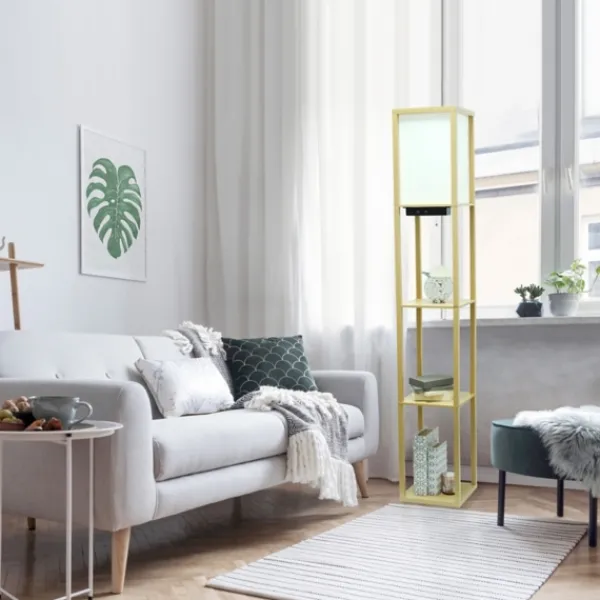 Floor Lamps-Kirkland's Home Etagere Shelf Charging Floor Lamp Tan