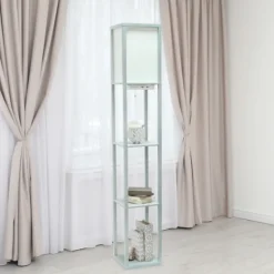 Floor Lamps-Kirkland's Home Etagere Shelf Charging Floor Lamp Gray