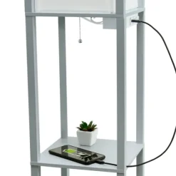 Floor Lamps-Kirkland's Home Etagere Shelf Charging Floor Lamp Gray