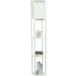 Floor Lamps-Kirkland's Home Etagere Shelf Charging Floor Lamp White