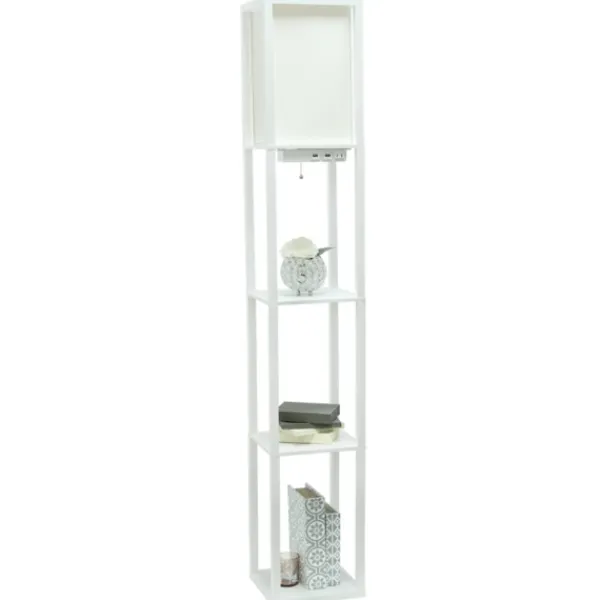 Floor Lamps-Kirkland's Home Etagere Shelf Charging Floor Lamp White