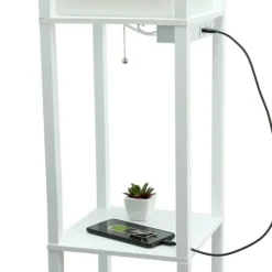 Floor Lamps-Kirkland's Home Etagere Shelf Charging Floor Lamp White
