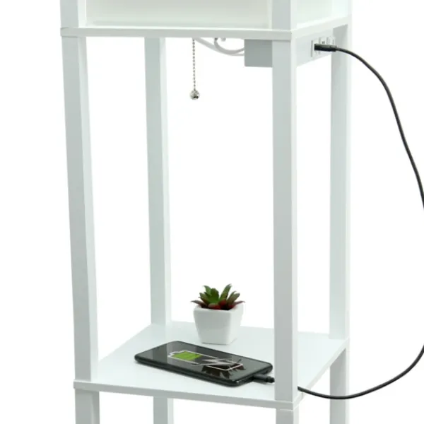 Floor Lamps-Kirkland's Home Etagere Shelf Charging Floor Lamp White