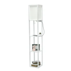 Floor Lamps-Kirkland's Home Etagere Shelf Charging Floor Lamp White