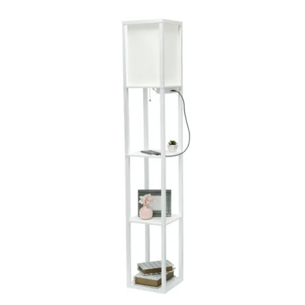 Floor Lamps-Kirkland's Home Etagere Shelf Charging Floor Lamp White