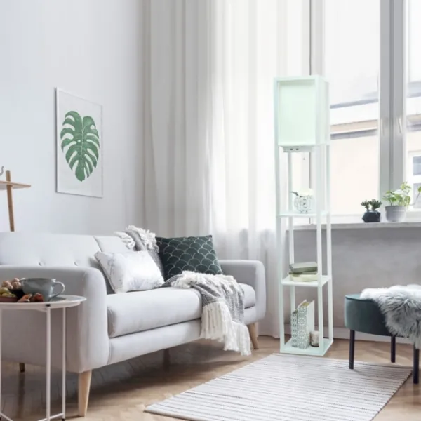 Floor Lamps-Kirkland's Home Etagere Shelf Charging Floor Lamp White