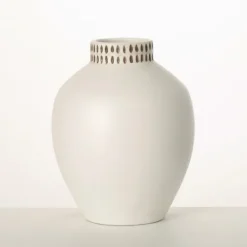 Vases-Kirkland's Home Etched Ceramic Urn Vase Ivory
