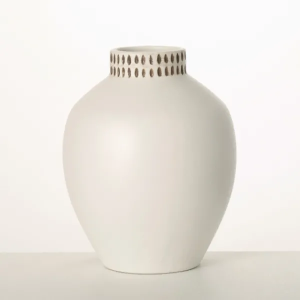 Vases-Kirkland's Home Etched Ceramic Urn Vase Ivory