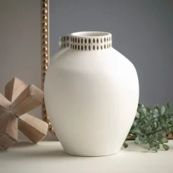 Vases-Kirkland's Home Etched Ceramic Urn Vase Ivory