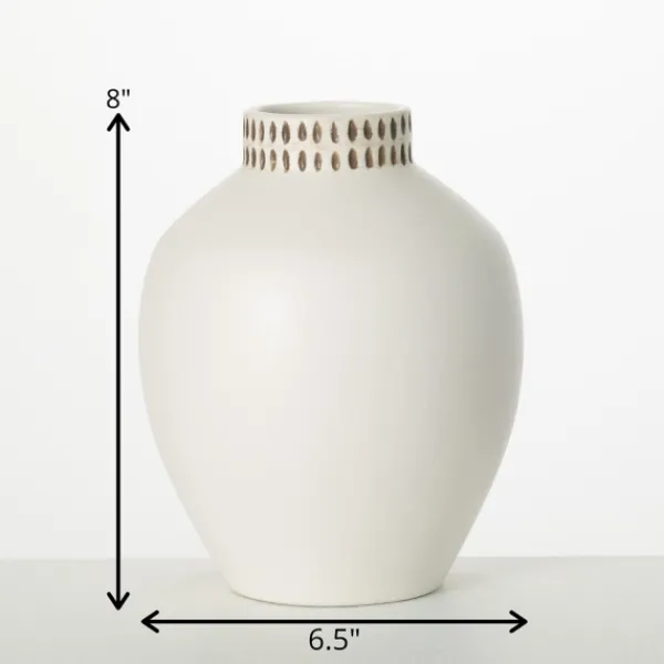 Vases-Kirkland's Home Etched Ceramic Urn Vase Ivory