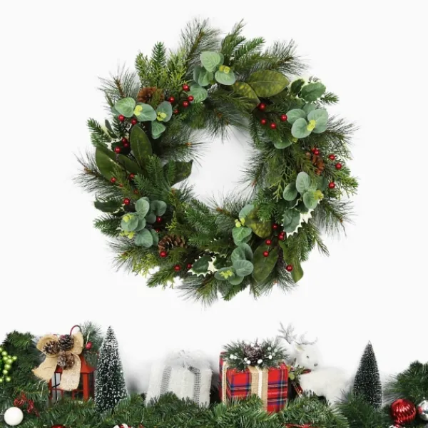 Wreaths-Kirkland's Home Eucalyptus And Pineberry Refresh Wreath Green/Red
