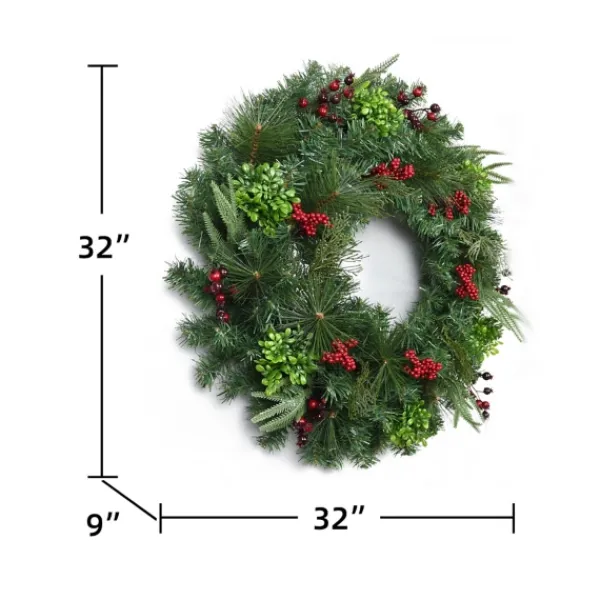 Wreaths-Kirkland's Home Evergreen And Red Berries Winter Mix Wreath Green/Red