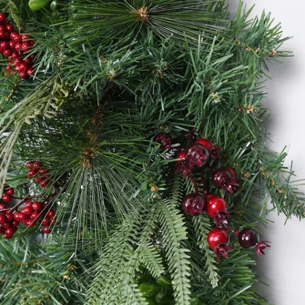 Wreaths-Kirkland's Home Evergreen And Red Berries Winter Mix Wreath Green/Red