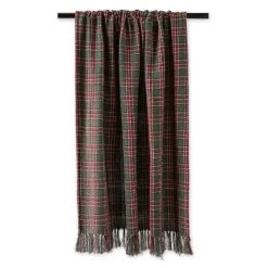 Blankets & Throws-Kirkland's Home Evergreen Forest Plaid Cotton Throw Green/Red