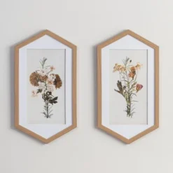 Framed Art-Kirkland's Home Fall Floral Hexagon Framed Art Prints, Set Of 2 White/Green/Brown