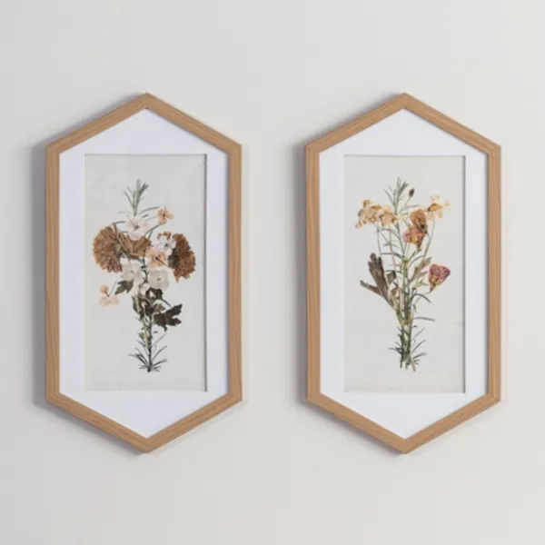 Framed Art-Kirkland's Home Fall Floral Hexagon Framed Art Prints, Set Of 2 White/Green/Brown
