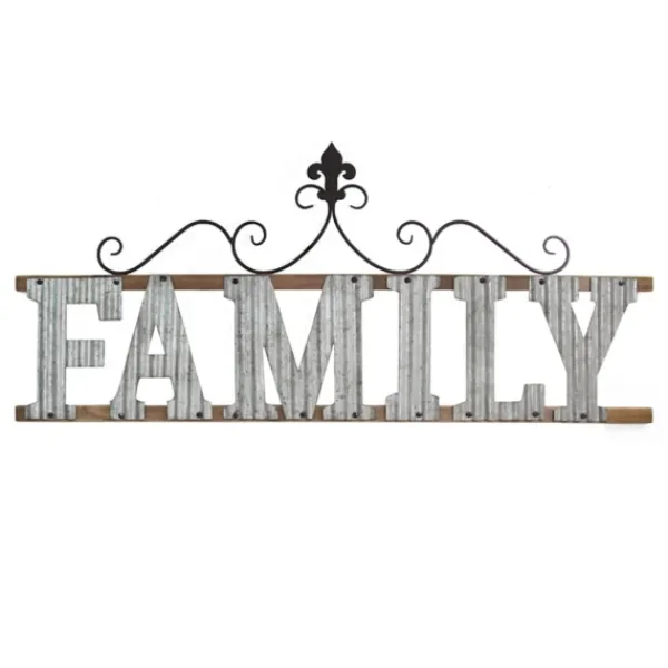 Wall Quotes & Signs-Kirkland's Home Family Scroll Galvanized Metal Wall Plaque Silver/Brown/Black
