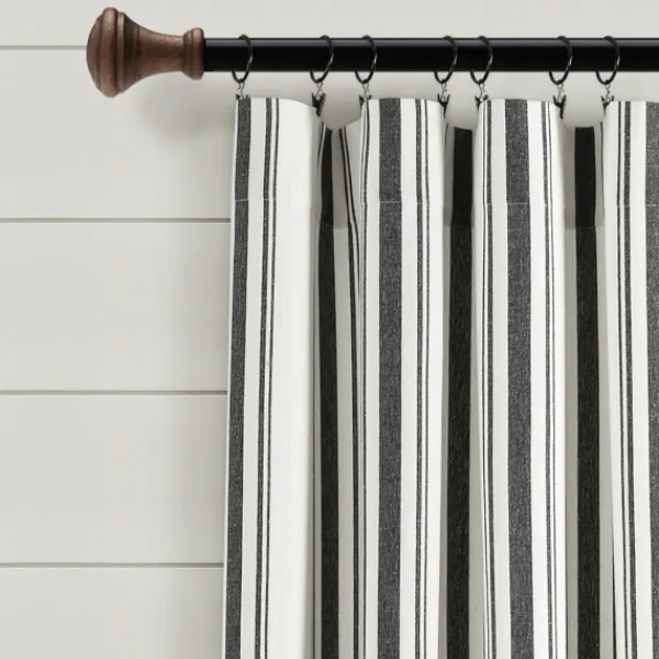 Curtains & Drapes-Kirkland's Home Farmhouse Stripe Curtain Panel Set, 84 In. Black